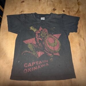 Black and Red Vintage Captain Okinawa rare Graphic Short Sleeve Tee